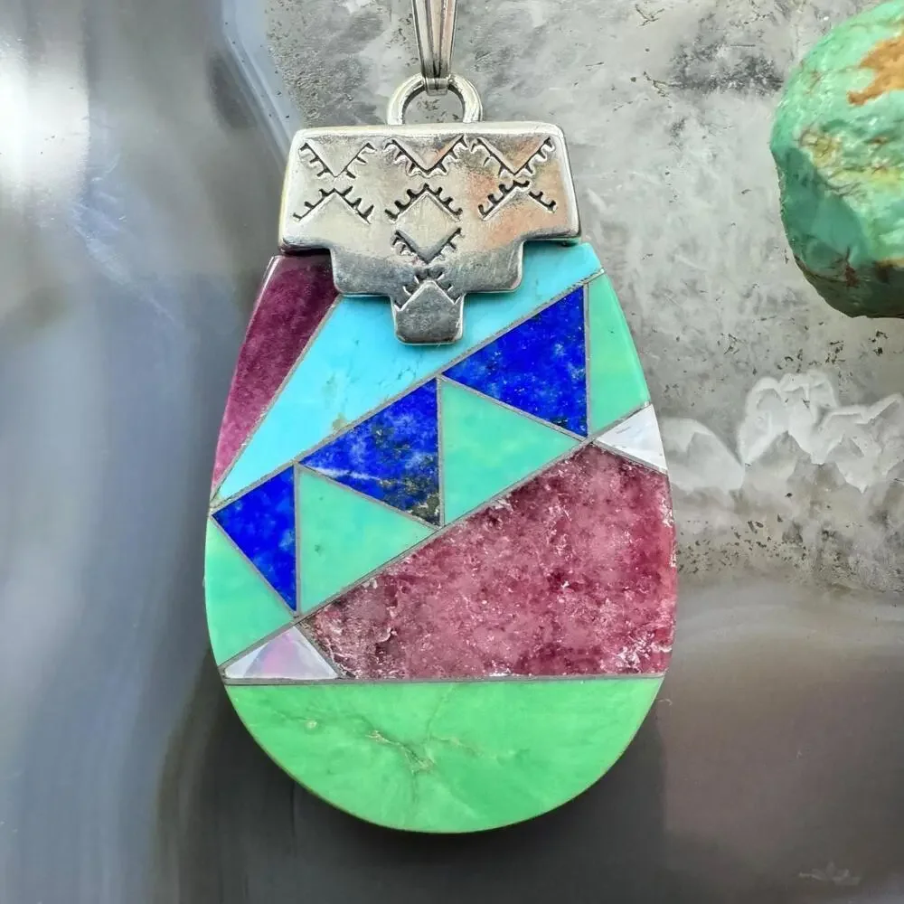 Carolyn Pollack Sterling Multistone Inlay Pottery Pendant With Chain Necklace